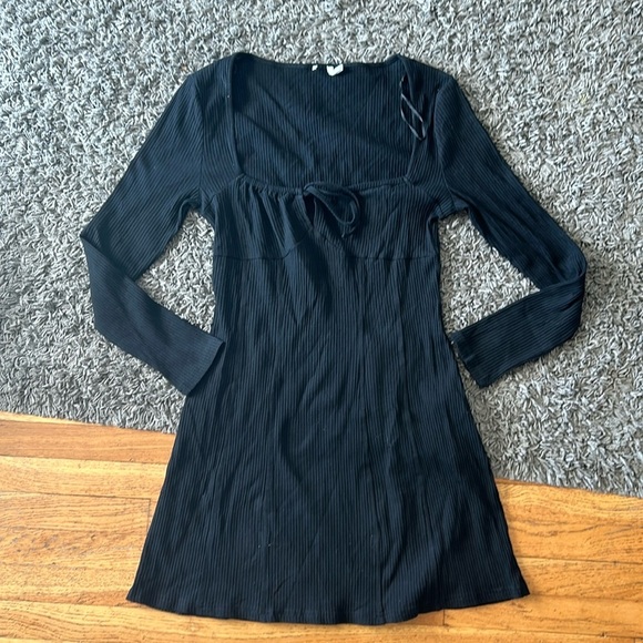 NWOT Princess Polly Ribbed Black NORMANDY LONG SLEEVE MINI DRESS BLACK Size 10 - Picture 3 of 12